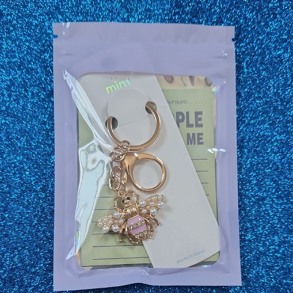 Gold and Pink Bee Keychain NWT